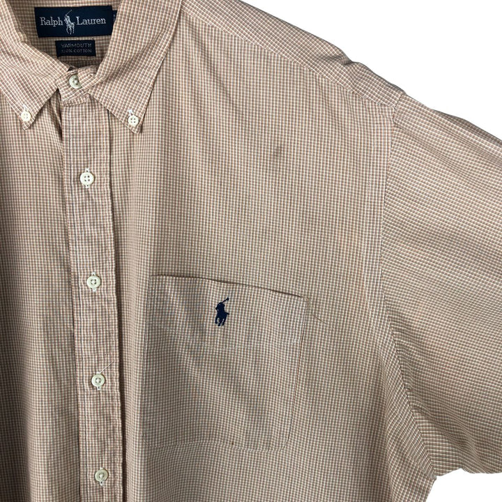Ralph Lauren YARMOUTH Long Sleeve Button Down Check Shirt Men's XL cotton beige type brown Vintage Second Hand