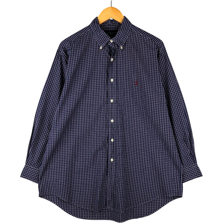 Ralph Lauren YARMOUTH Long Sleeve Button-Down Check Shirt, Men's Size L cotton navy blue type Vintage Second Hand