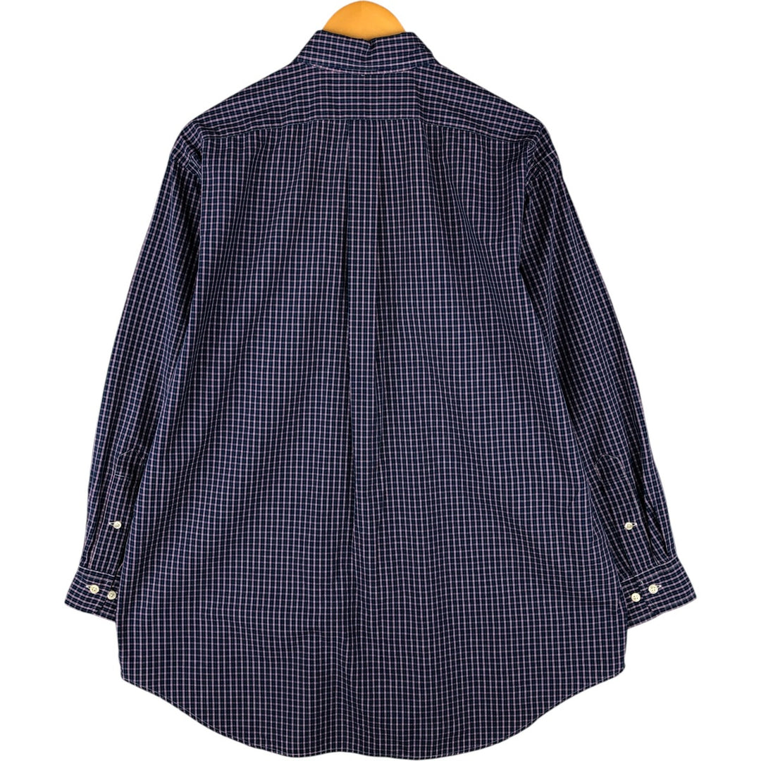 Ralph Lauren YARMOUTH Long Sleeve Button-Down Check Shirt, Men's Size L cotton navy blue type Vintage Second Hand
