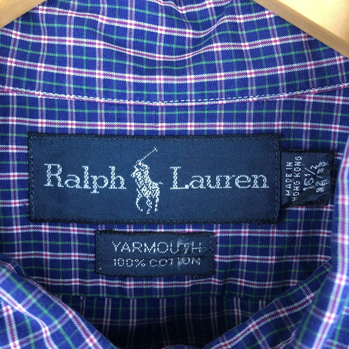 Ralph Lauren YARMOUTH Long Sleeve Button-Down Check Shirt, Men's Size L cotton navy blue type Vintage Second Hand