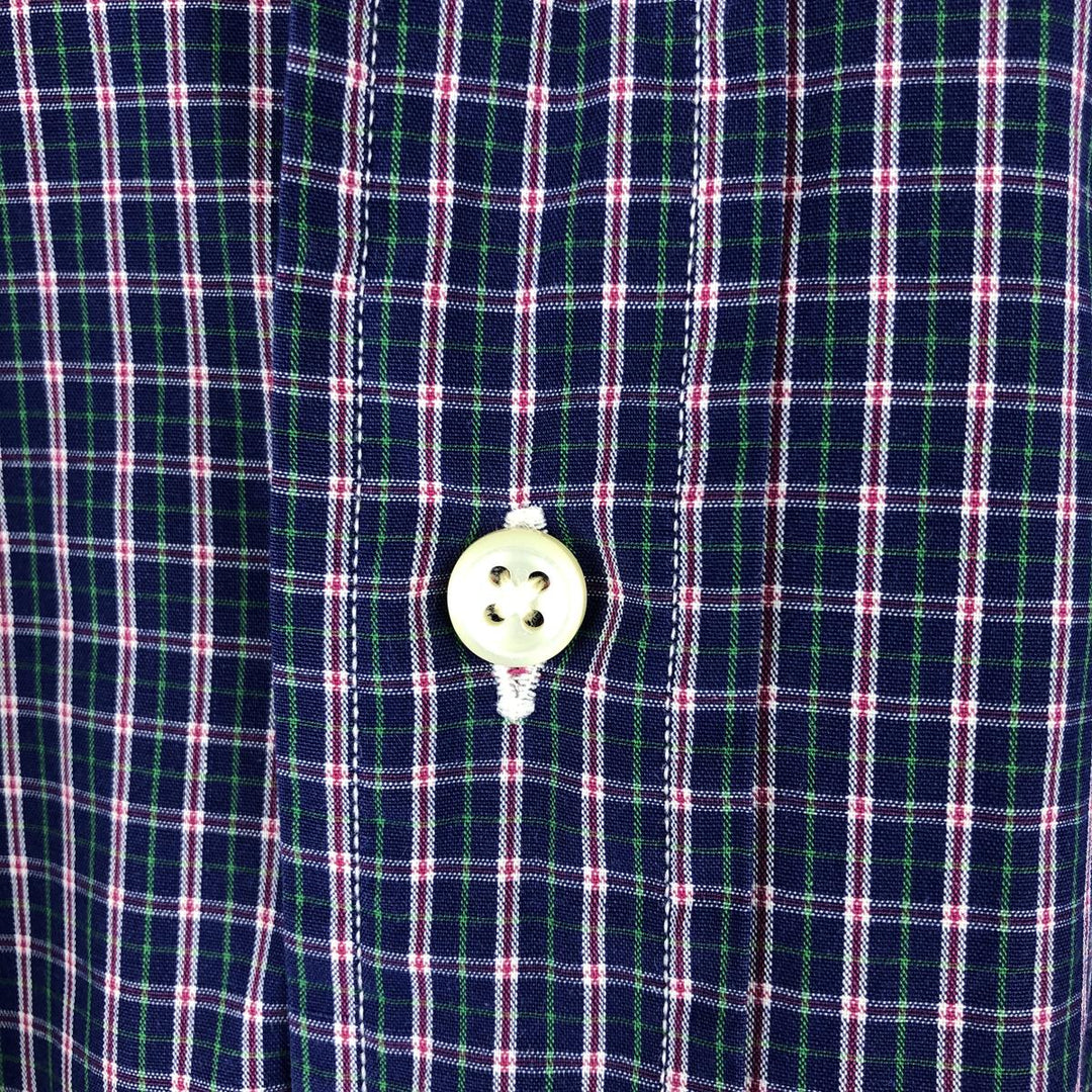 Ralph Lauren YARMOUTH Long Sleeve Button-Down Check Shirt, Men's Size L cotton navy blue type Vintage Second Hand