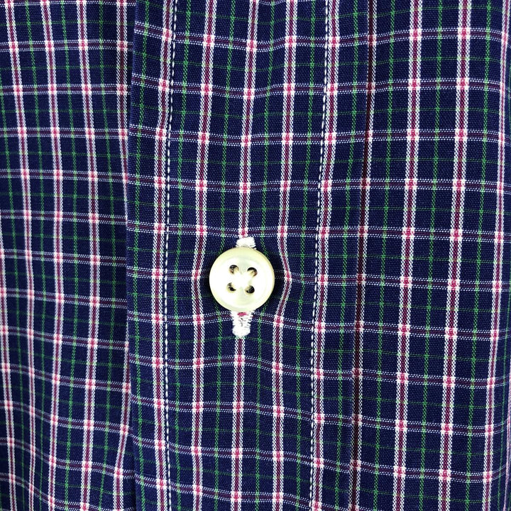 Ralph Lauren YARMOUTH Long Sleeve Button-Down Check Shirt, Men's Size L cotton navy blue type Vintage Second Hand