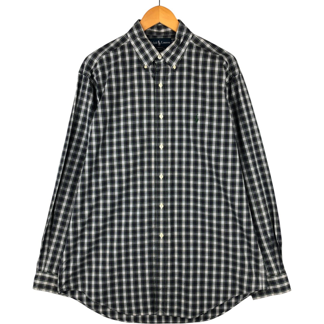 Ralph Lauren Classic Fit Long Sleeve Button Down Check Shirt Men's Size L cotton navy blue type Vintage Second Hand
