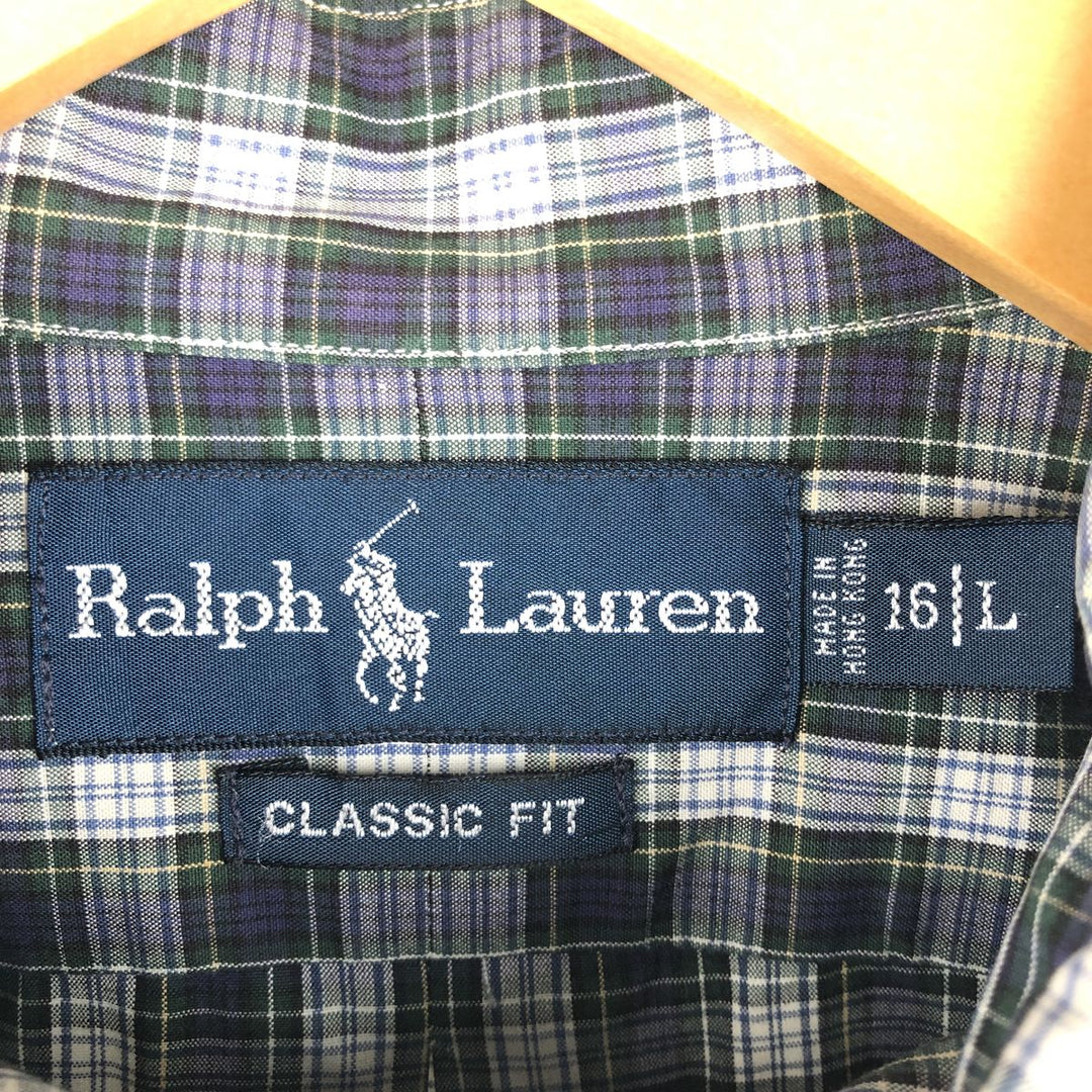Ralph Lauren Classic Fit Long Sleeve Button Down Check Shirt Men's Size L cotton navy blue type Vintage Second Hand