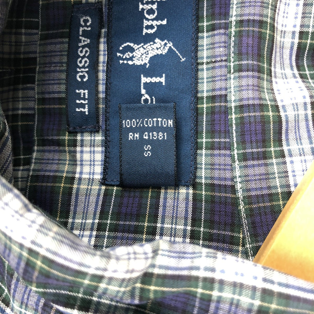 Ralph Lauren Classic Fit Long Sleeve Button Down Check Shirt Men's Size L cotton navy blue type Vintage Second Hand