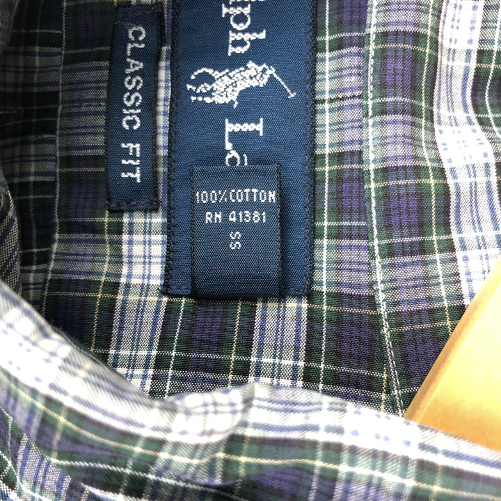 Ralph Lauren Classic Fit Long Sleeve Button Down Check Shirt Men's Size L cotton navy blue type Vintage Second Hand