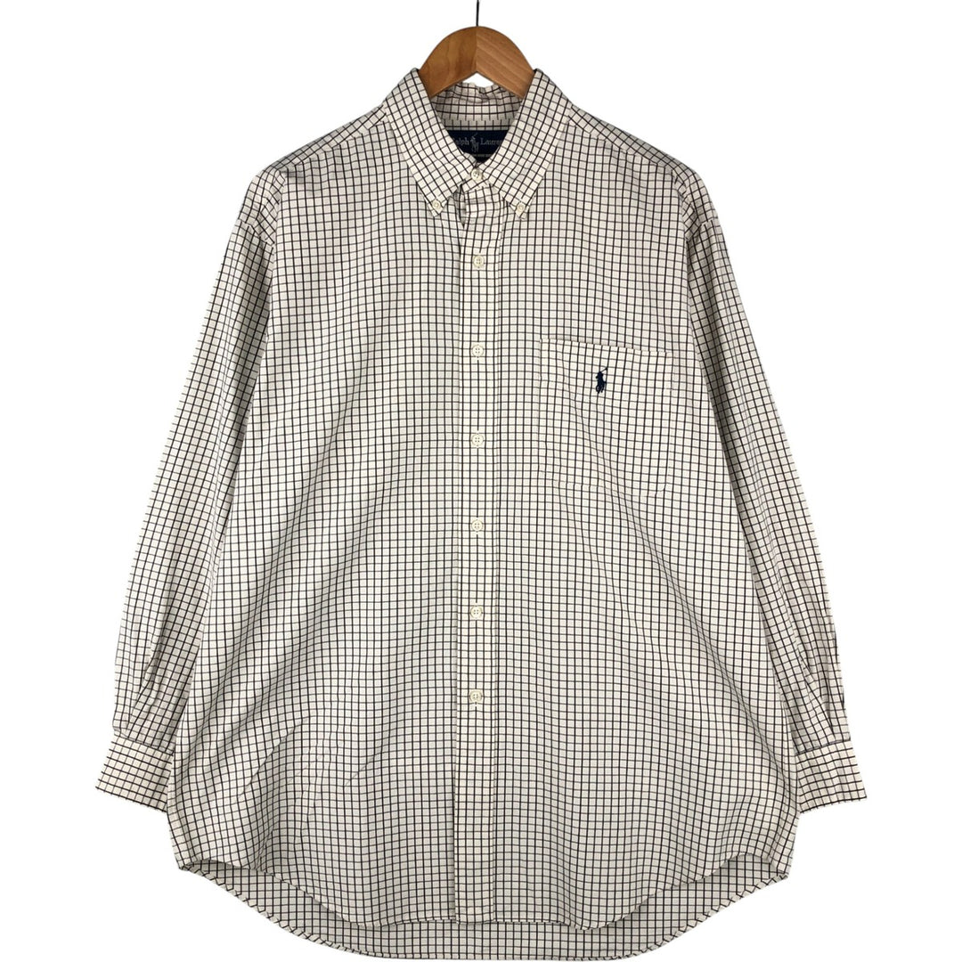 Ralph Lauren YARMOUTH Long Sleeve Button Down Check Shirt Men's XL cotton unbleached Vintage Second Hand