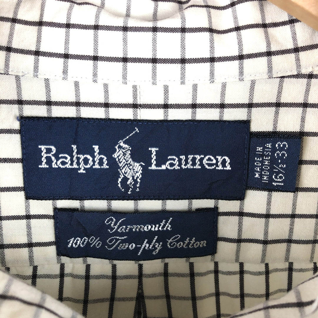 Ralph Lauren YARMOUTH Long Sleeve Button Down Check Shirt Men's XL cotton unbleached Vintage Second Hand
