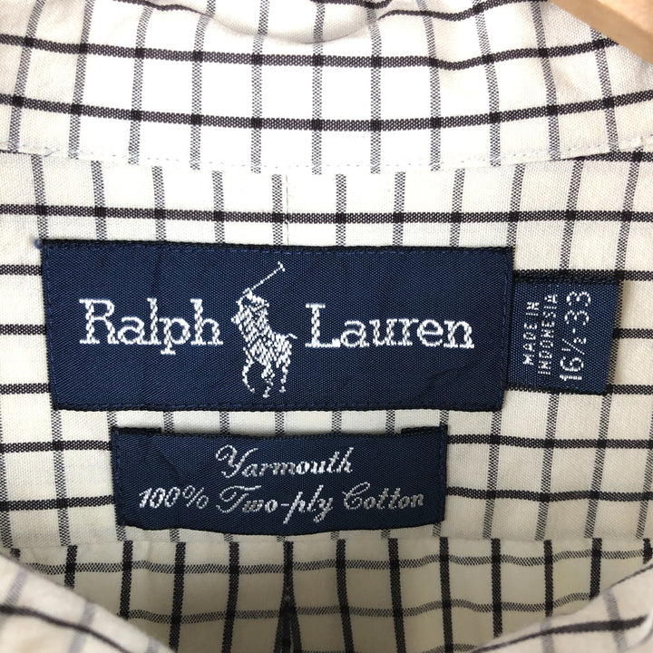 Ralph Lauren YARMOUTH Long Sleeve Button Down Check Shirt Men's XL cotton unbleached Vintage Second Hand