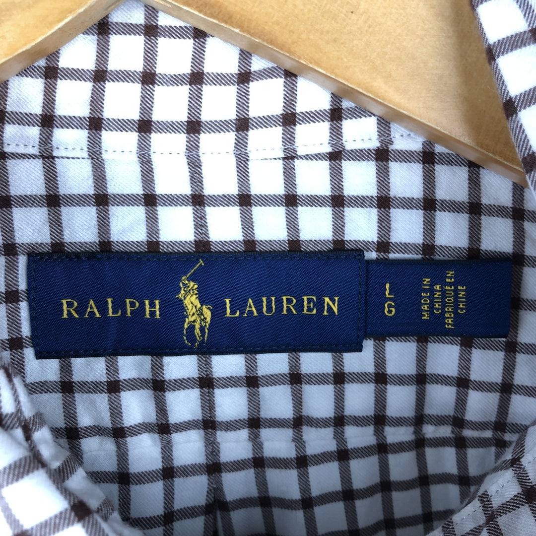 Ralph Lauren long sleeve button down check shirt, men's size L cotton white type Vintage Second Hand