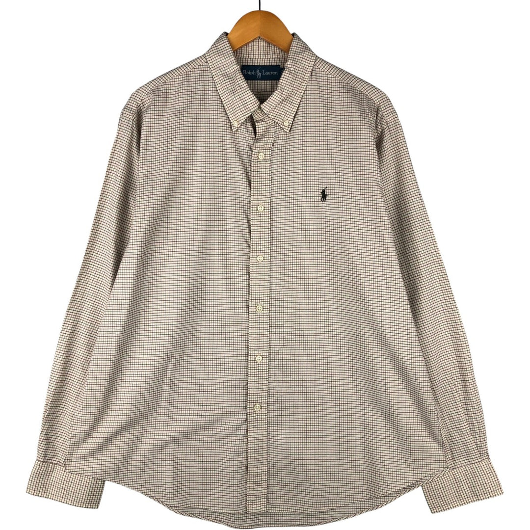 Ralph Lauren long sleeve button down check shirt, men's XL size cotton Beige type Vintage Second Hand