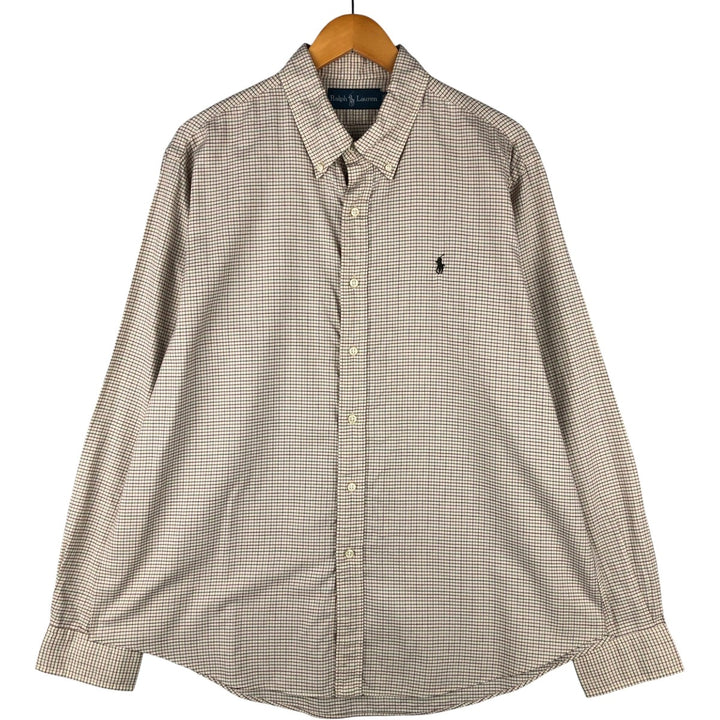 Ralph Lauren long sleeve button down check shirt, men's XL size cotton Beige type Vintage Second Hand