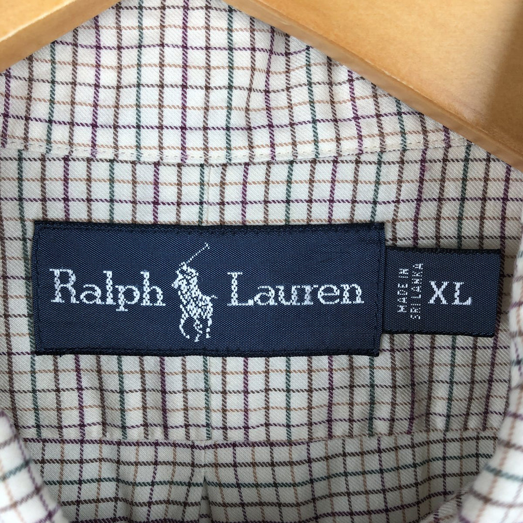 Ralph Lauren long sleeve button down check shirt, men's XL size cotton Beige type Vintage Second Hand