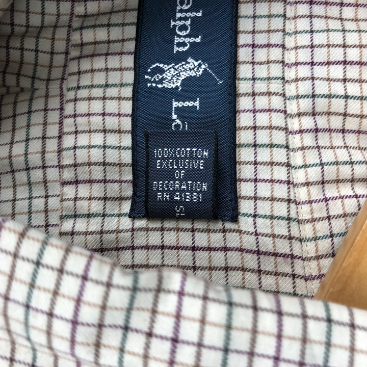 Ralph Lauren long sleeve button down check shirt, men's XL size cotton Beige type Vintage Second Hand