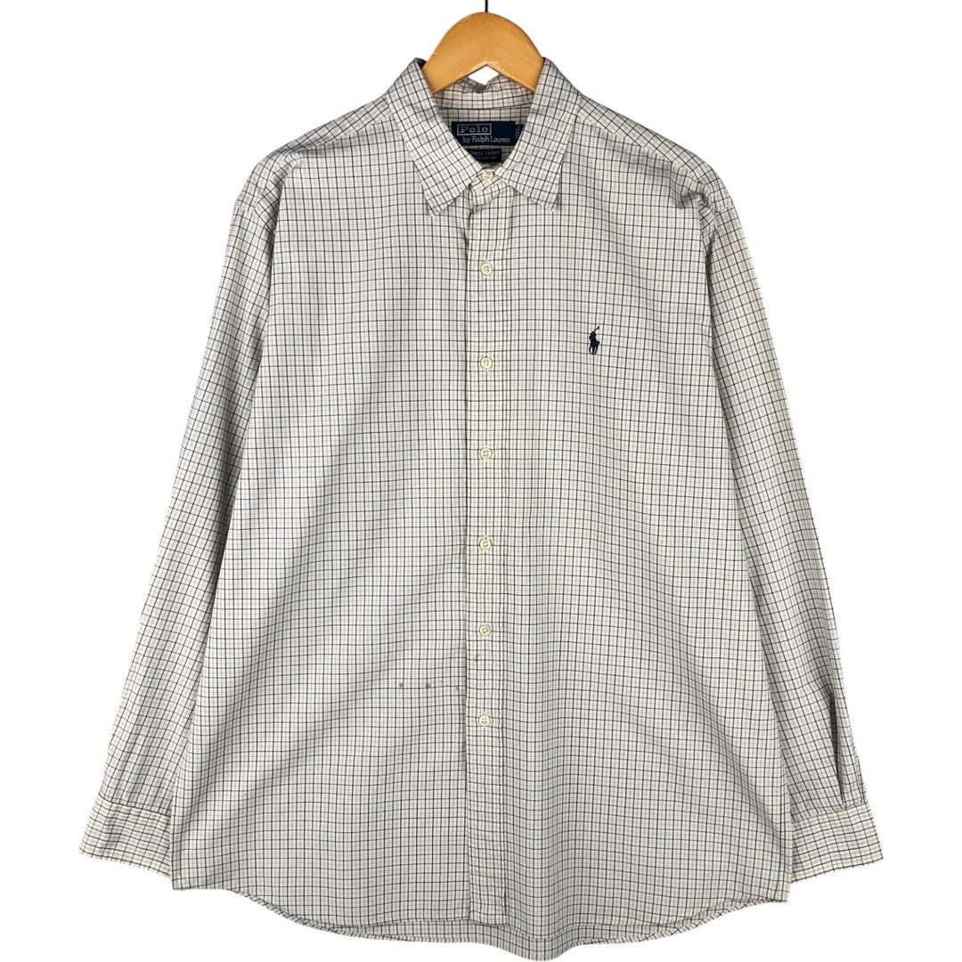 Ralph Lauren POLO by Ralph Lauren LOWELL SPORT long sleeve cotton check shirt, men's size L cotton white type Vintage Second Hand