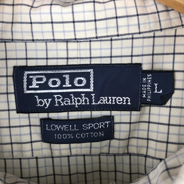 Ralph Lauren POLO by Ralph Lauren LOWELL SPORT long sleeve cotton check shirt, men's size L cotton white type Vintage Second Hand