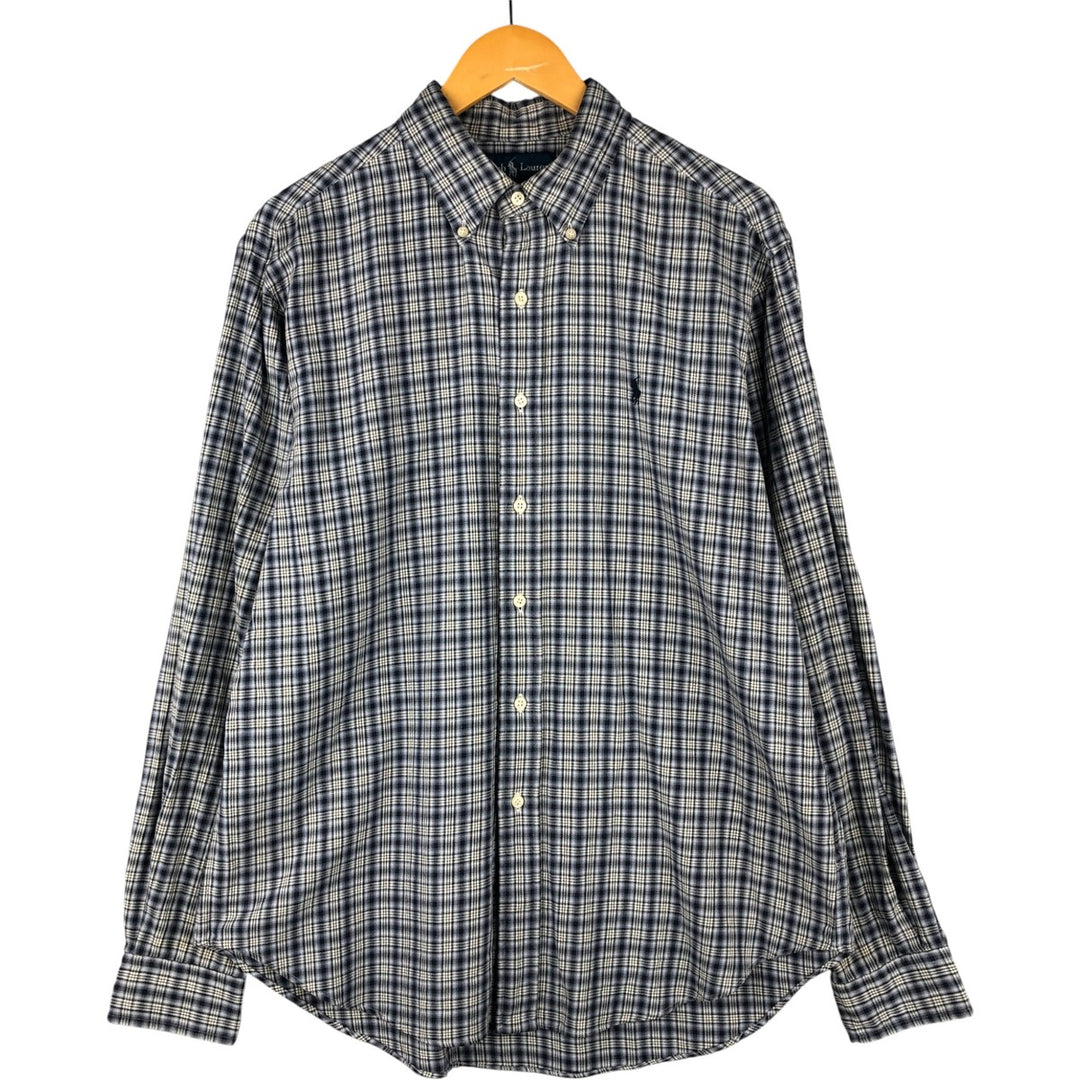Ralph Lauren Classic Fit Long Sleeve Button Down Check Shirt Men's Size L cotton navy blue type Vintage Second Hand