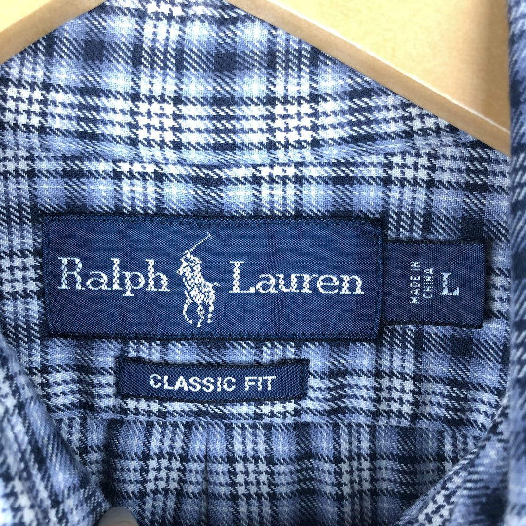 Ralph Lauren Classic Fit Long Sleeve Button Down Check Shirt Men's Size L cotton navy blue type Vintage Second Hand