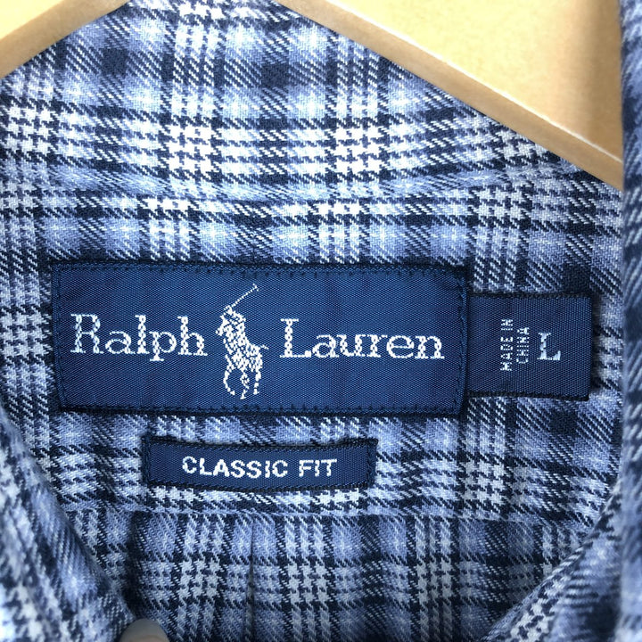 Ralph Lauren Classic Fit Long Sleeve Button Down Check Shirt Men's Size L cotton navy blue type Vintage Second Hand