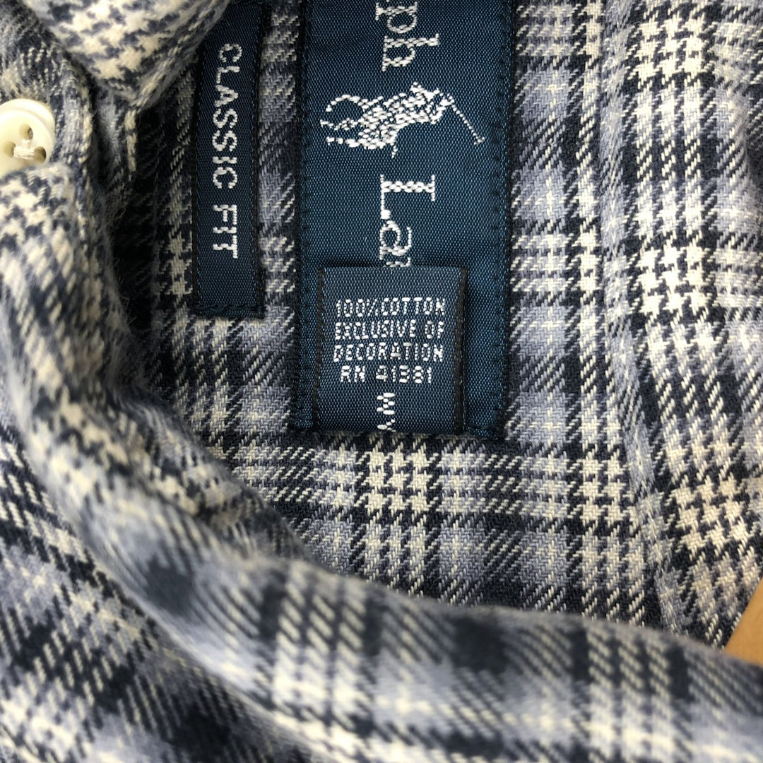 Ralph Lauren Classic Fit Long Sleeve Button Down Check Shirt Men's Size L cotton navy blue type Vintage Second Hand
