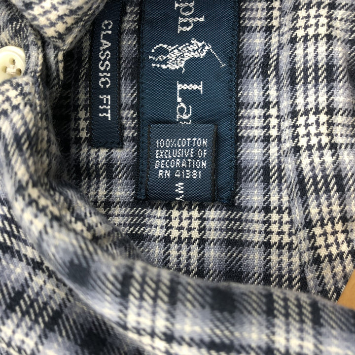 Ralph Lauren Classic Fit Long Sleeve Button Down Check Shirt Men's Size L cotton navy blue type Vintage Second Hand