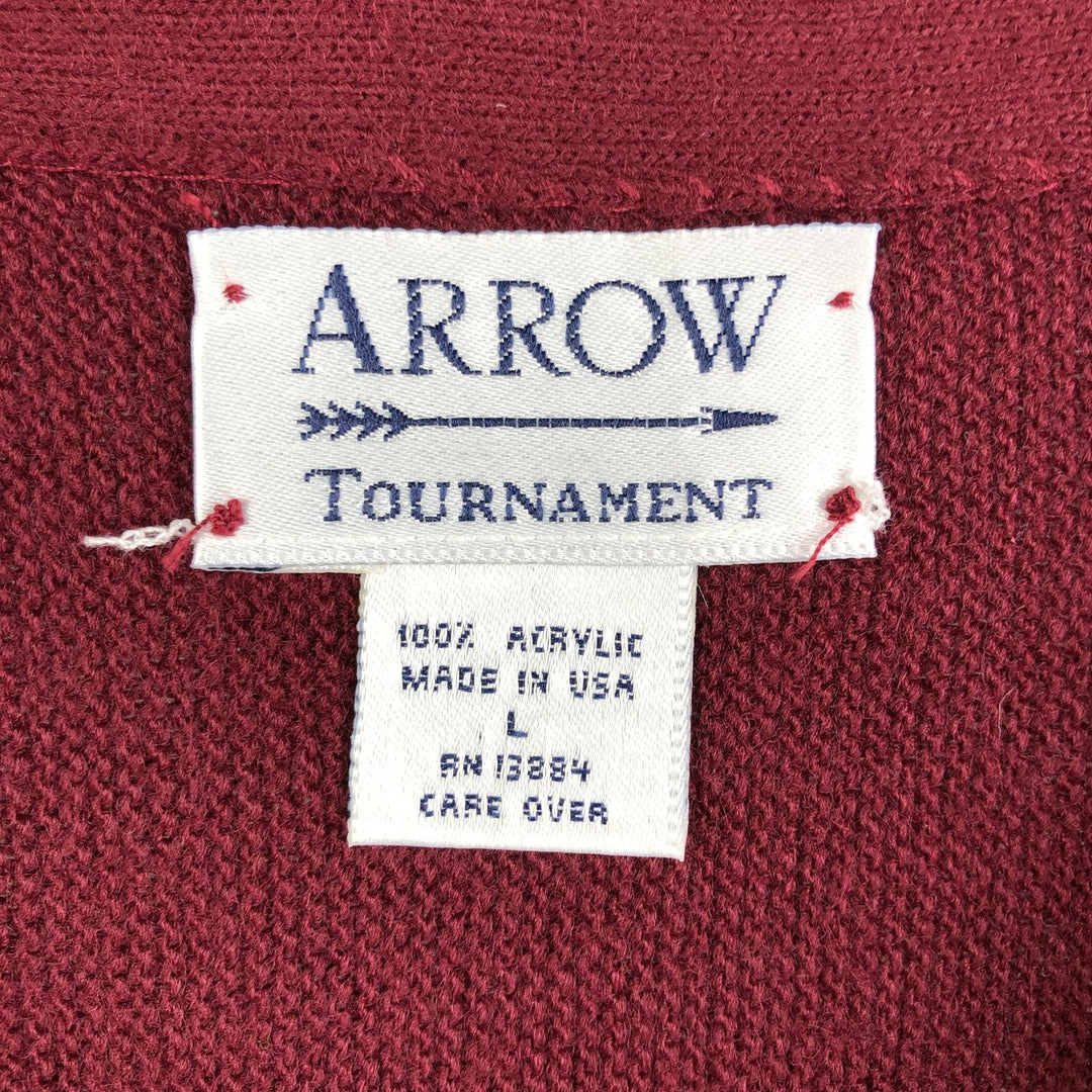 2000'S Arrow Tournament Acrylic Knit Cardigan, Made in USA, Men's Size L acrylic Red type red-purple Vintage Second Hand
