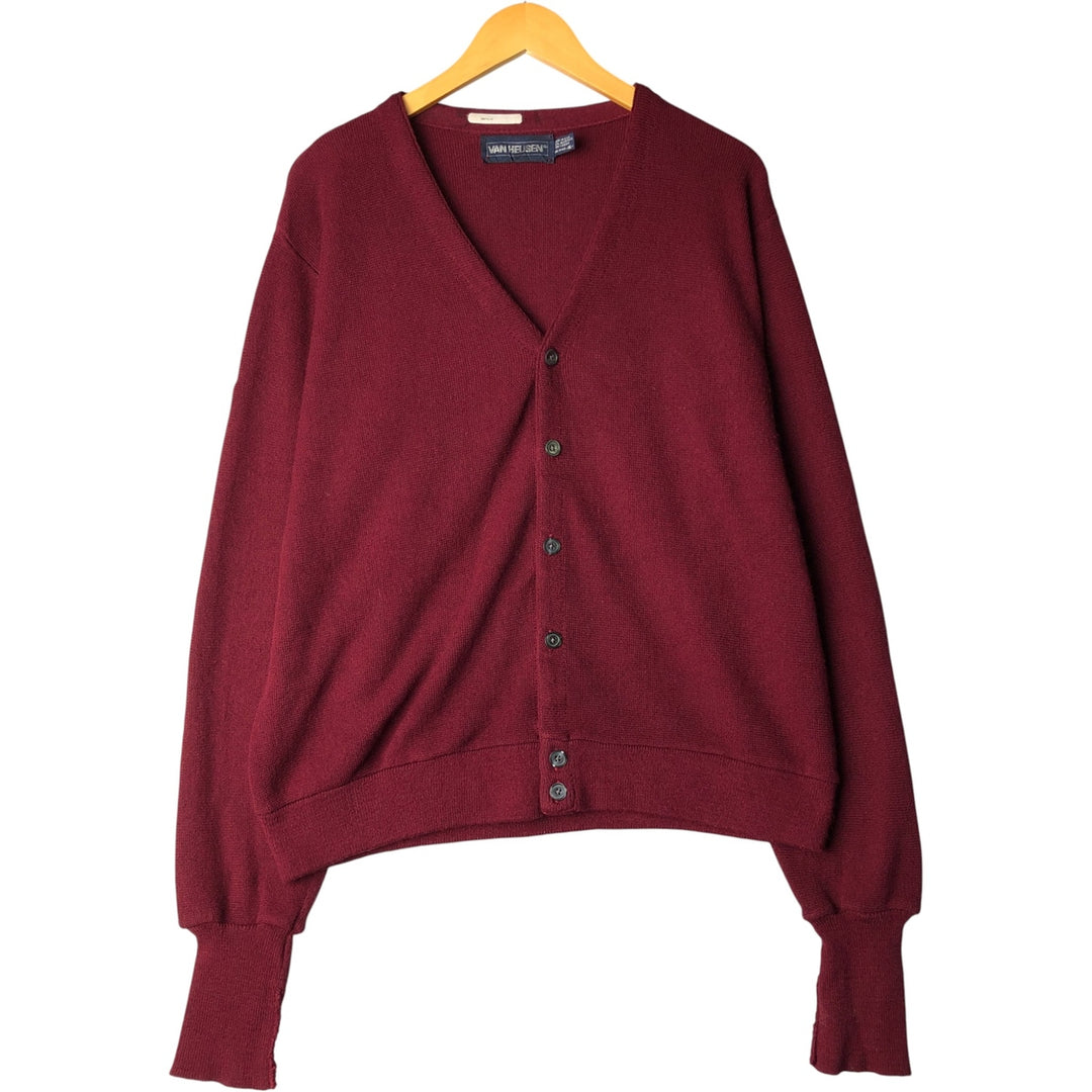 90'S Van Heusen acrylic knit cardigan, made in the USA, men's size XL, vintage acrylic wine-red Vintage Second Hand