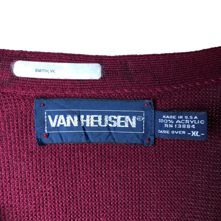 90'S Van Heusen acrylic knit cardigan, made in the USA, men's size XL, vintage acrylic wine-red Vintage Second Hand