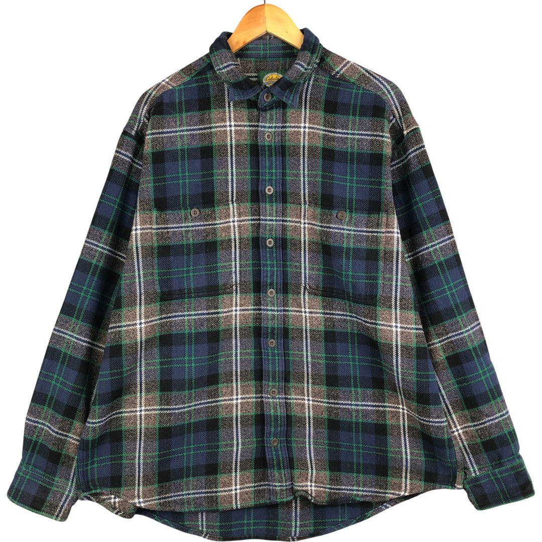 90s-00'S Cabelas Long Sleeve Heavy Flannel Check Shirt Men's XL Vintage cotton navy blue type Vintage Second Hand