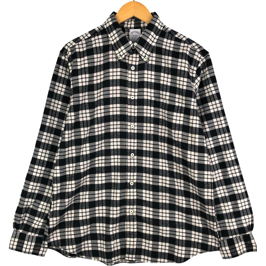 Brooks Brothers Est. 1818 Long Sleeve Button-Down Light Flannel Check Shirt, Men's Size L cotton black type Vintage Second Hand
