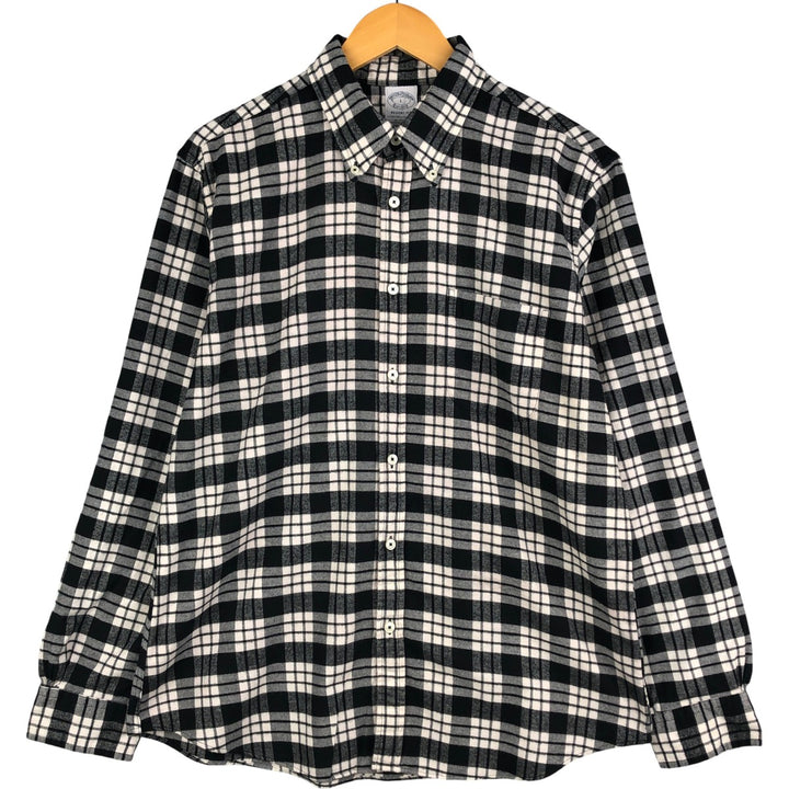 Brooks Brothers Est. 1818 Long Sleeve Button-Down Light Flannel Check Shirt, Men's Size L cotton black type Vintage Second Hand