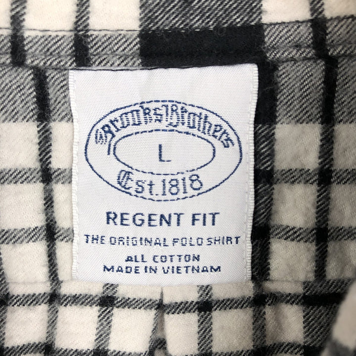 Brooks Brothers Est. 1818 Long Sleeve Button-Down Light Flannel Check Shirt, Men's Size L cotton black type Vintage Second Hand