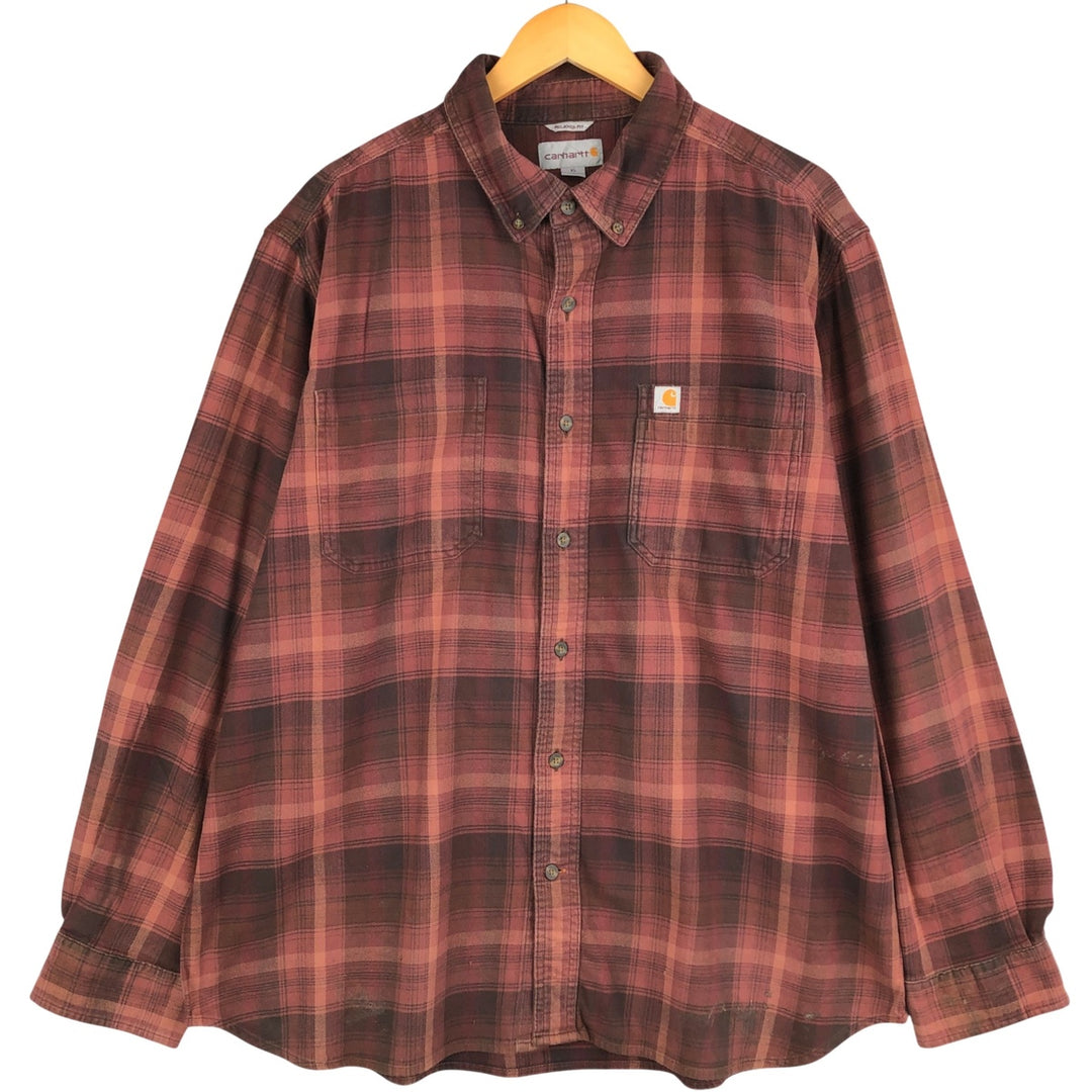 Carhartt Long Sleeve Button Down Light Flannel Check Shirt Men's XL cotton brown type Vintage Second Hand