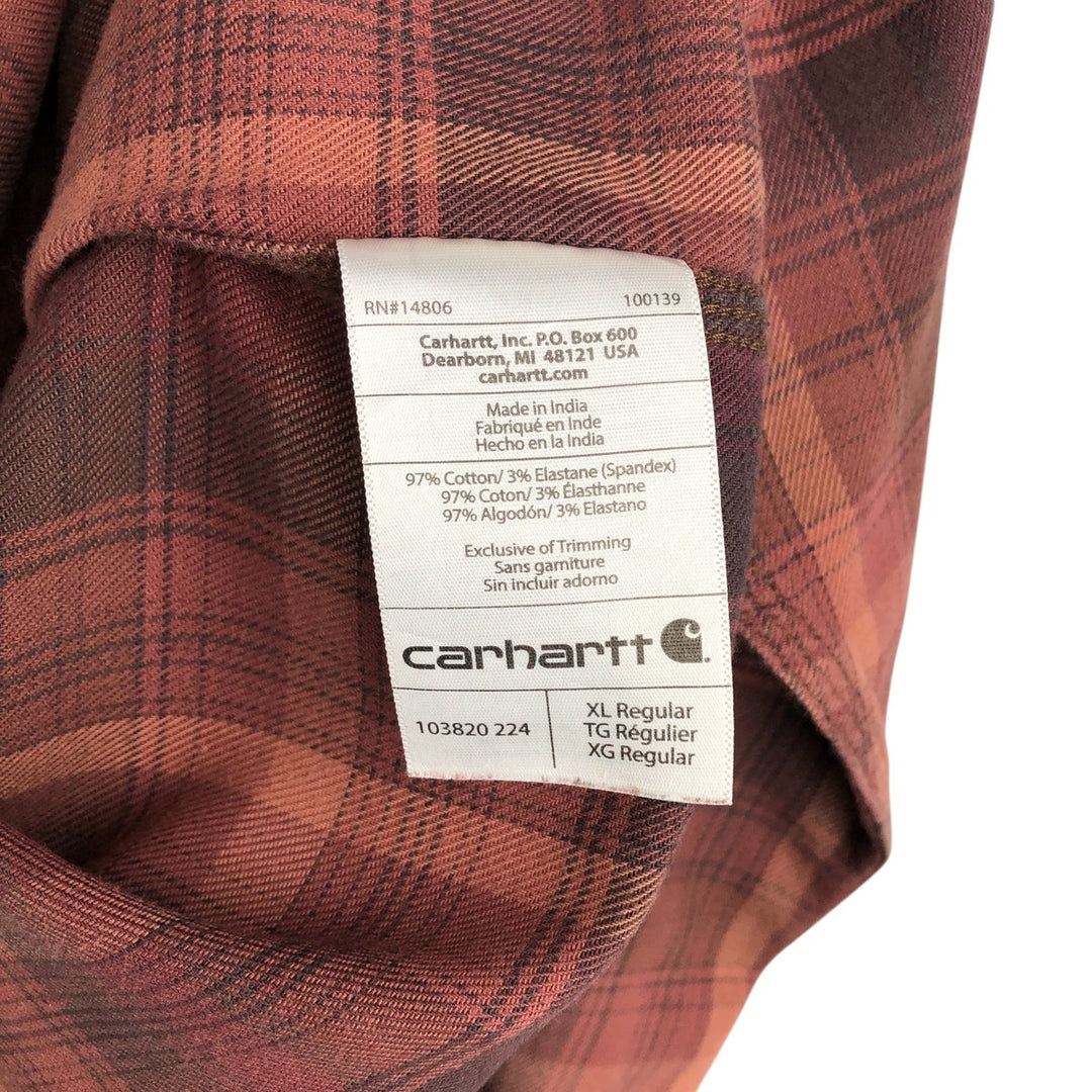 Carhartt Long Sleeve Button Down Light Flannel Check Shirt Men's XL cotton brown type Vintage Second Hand