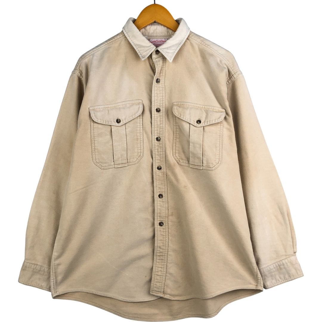 90'S Vintage Filson Long Sleeve Chamois Cloth Shirt, Made in USA, Men's XL cotton Beige type Vintage Second Hand