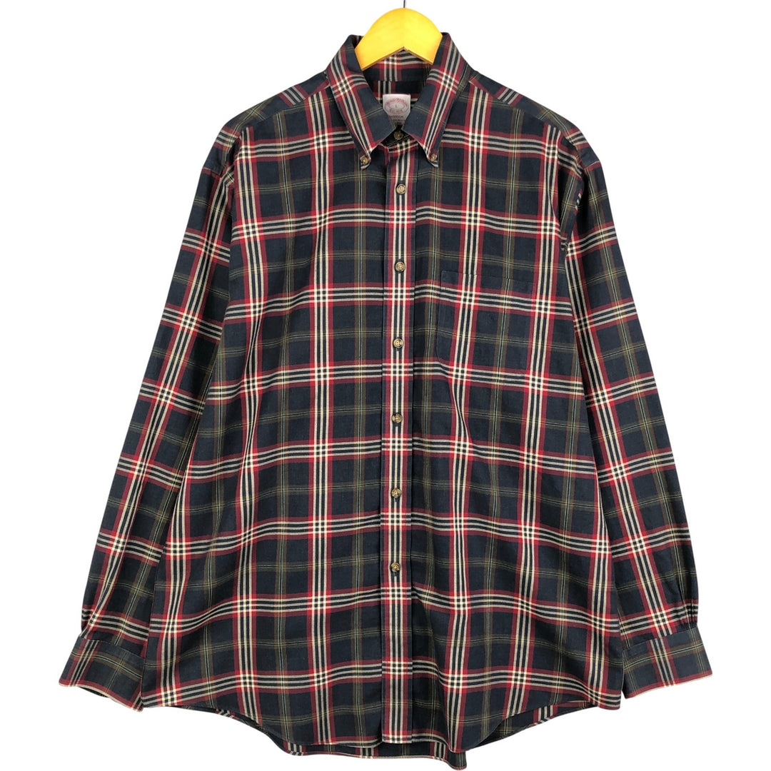 Brooks Brothers Madison long sleeve button-down check shirt, men's size L Supima Cotton navy blue type Vintage Second Hand