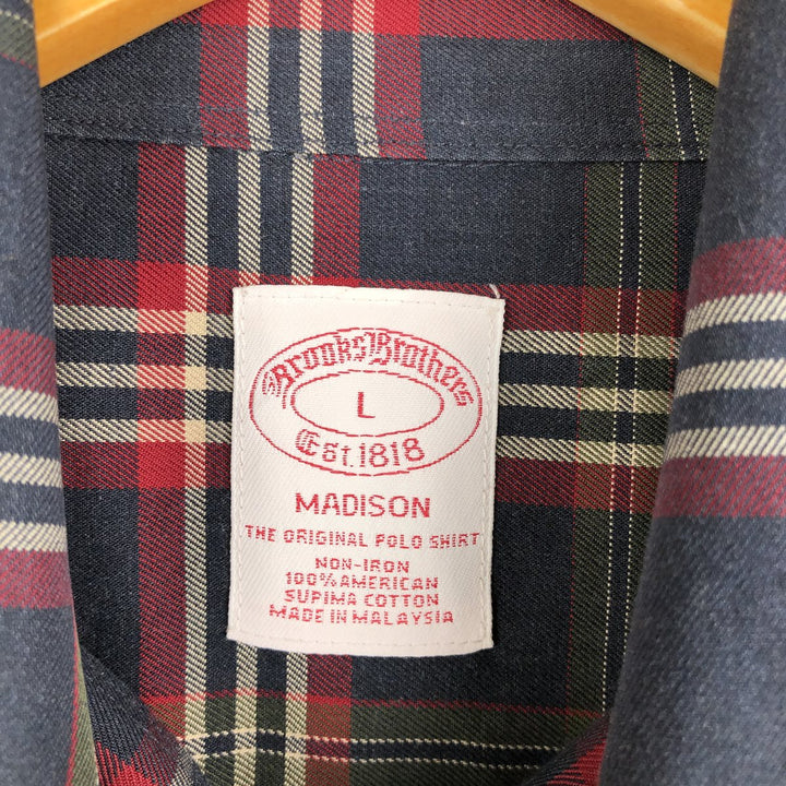 Brooks Brothers Madison long sleeve button-down check shirt, men's size L Supima Cotton navy blue type Vintage Second Hand