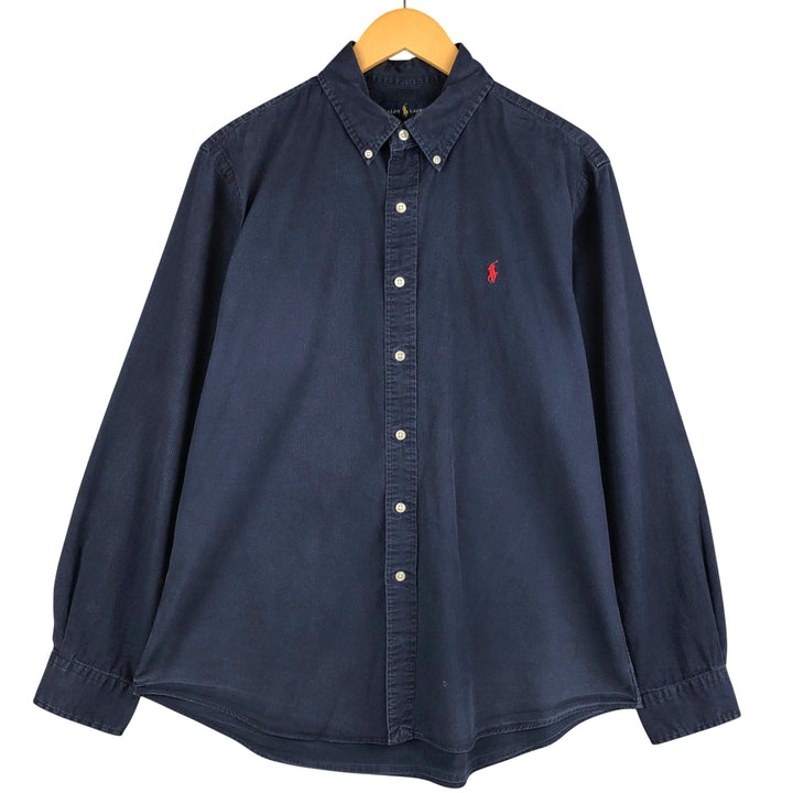 Ralph Lauren CUSTOM FIT long sleeve button down striped shirt men's size L cotton navy blue type Vintage Second Hand