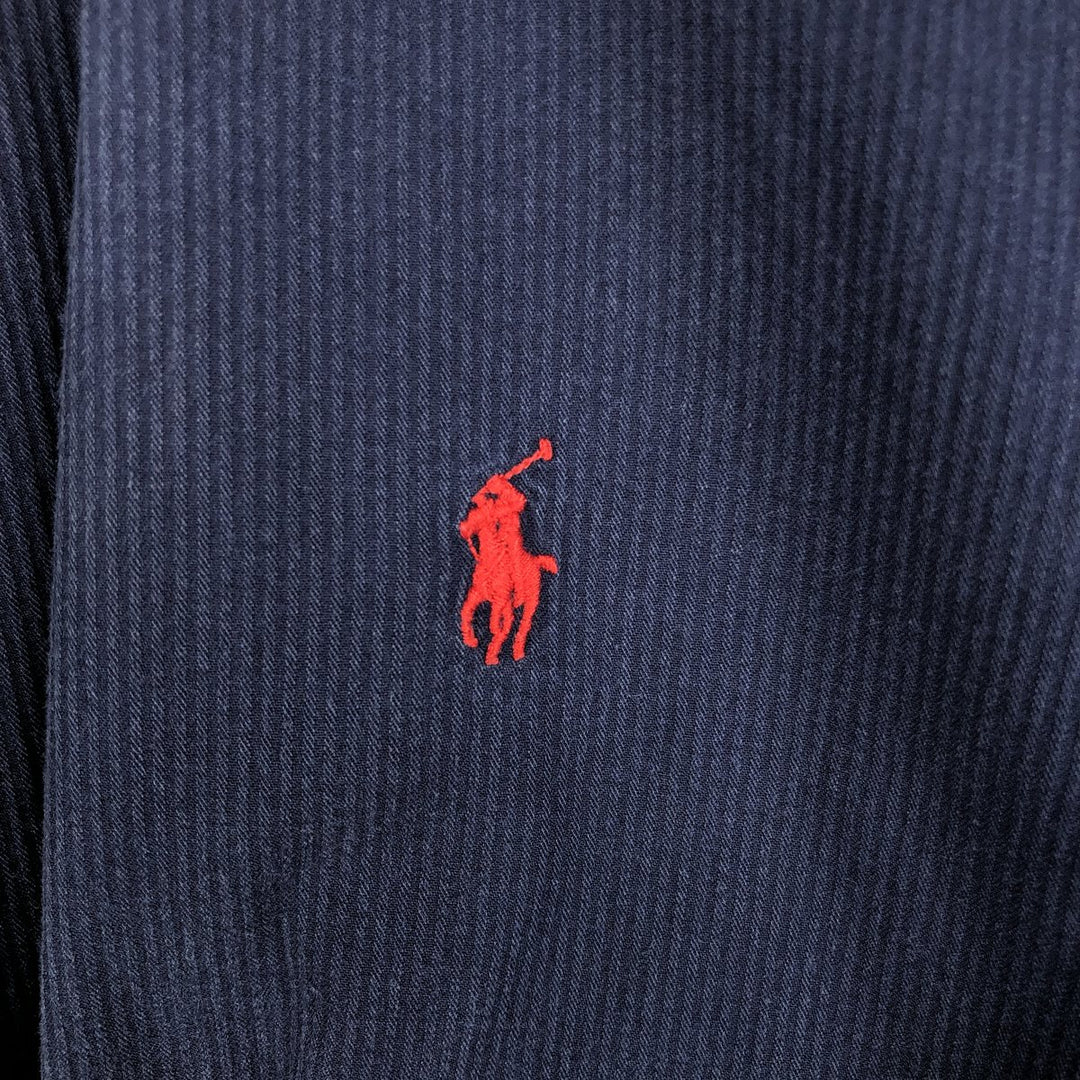 Ralph Lauren CUSTOM FIT long sleeve button down striped shirt men's size L cotton navy blue type Vintage Second Hand