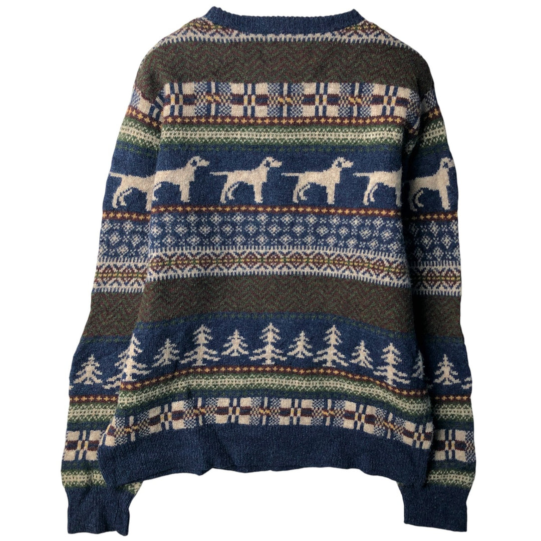 2000'S J.Crew all-over dog print Nordic sweater, men's size XL wool navy blue type Vintage Second Hand