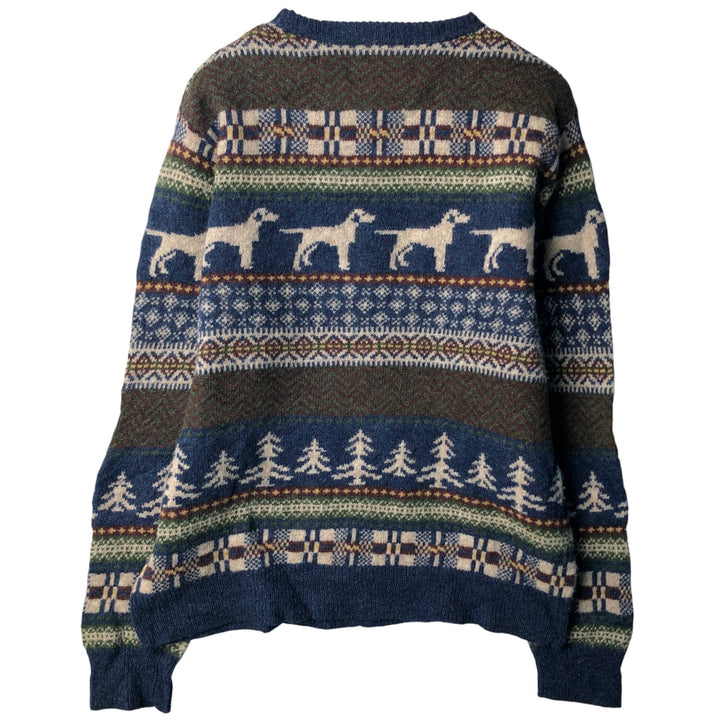 2000'S J.Crew all-over dog print Nordic sweater, men's size XL wool navy blue type Vintage Second Hand