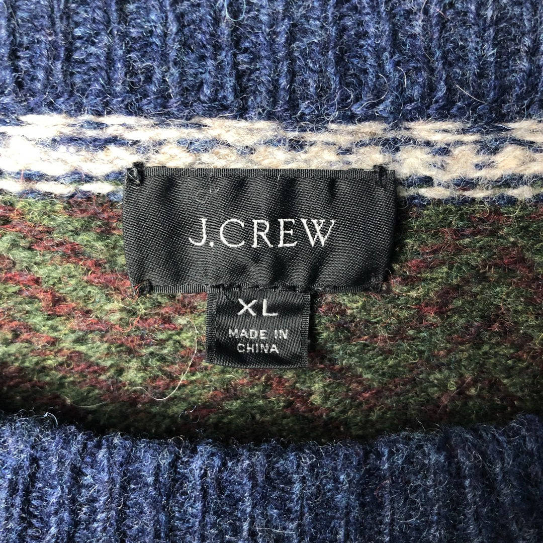 2000'S J.Crew all-over dog print Nordic sweater, men's size XL wool navy blue type Vintage Second Hand