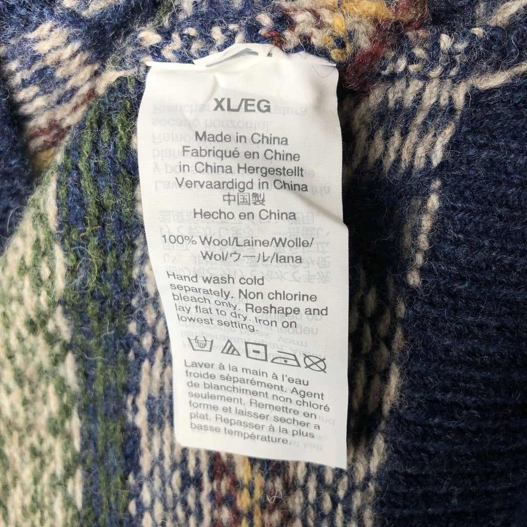 2000'S J.Crew all-over dog print Nordic sweater, men's size XL wool navy blue type Vintage Second Hand