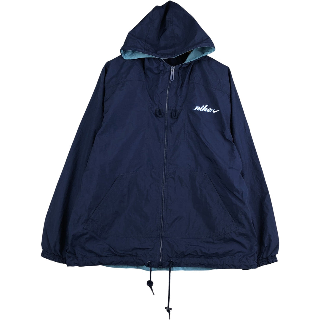 Vintage 90'S Nike hooded windbreaker, size M, men's polyester navy blue type Vintage Second Hand