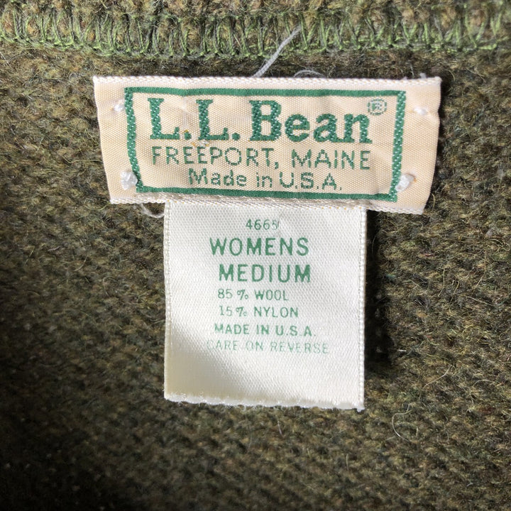 90'S LLBean Wool Knit Sweater, Made in USA, Women's, Size M, Vintage wool Khaki type Vintage Second Hand