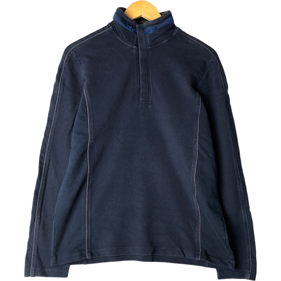 Calvin Klein Pique Half-Zip Sweatshirt, Women's Size Medium cotton navy blue type Vintage Second Hand