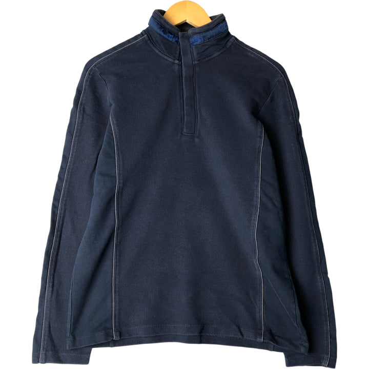 Calvin Klein Pique Half-Zip Sweatshirt, Women's Size Medium cotton navy blue type Vintage Second Hand