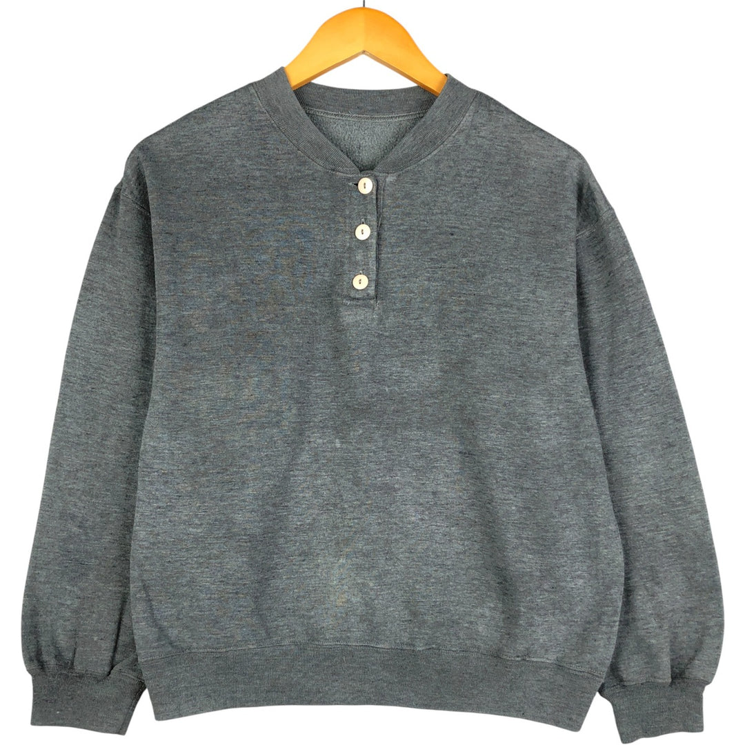 Henley neck plain blank sweatshirt, women's size M unclear gray type Vintage Second Hand