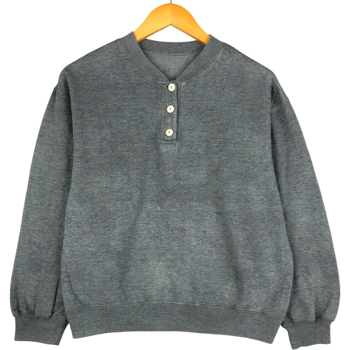 Henley neck plain blank sweatshirt, women's size M unclear gray type Vintage Second Hand