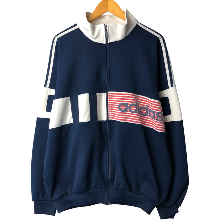 Vintage 80s-90'S Adidas track jacket, men's size XXL polyester navy blue type Vintage Second Hand